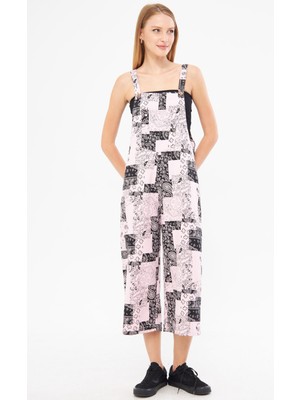 Armonika Kadın Toz Pembe Desenli Bahçivan Tulum ARM-24Y001106
