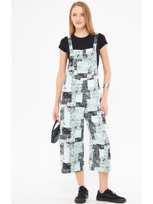 Armonika Kadın Mint Desenli Bahçivan Tulum ARM-24Y001106