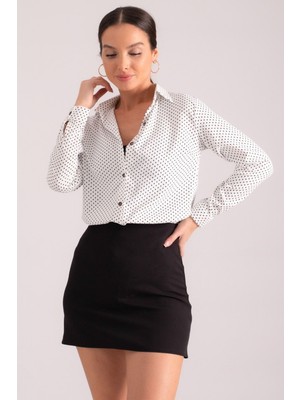 Armonika Kadın Beyaz Puanlı Uzun Kol Gömlek ARM-22K001064