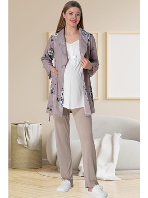 Mecit Pijama Mecit 5804 Elisa Vizon Sabahlıklı Lohusa Pijama Takımı