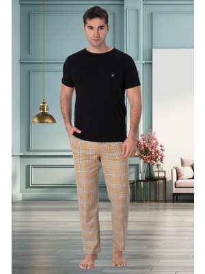 Mecit Pijama Mecit 2909 Siyah Ekoseli Erkek Büyük Beden Pijama Takımı