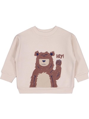 Civil Boys Hey Ayı Baskılı 2-5 Yaş Sweatshirt - Bej 5-6 Yaş