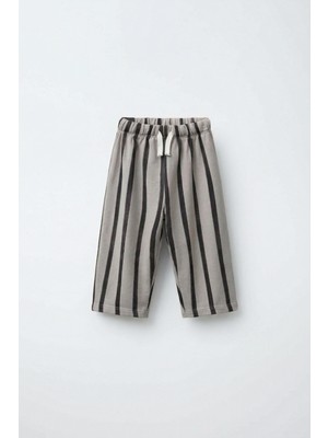 Magu Çocuk Pamuklu Gri Çizgili Eşofman Altı – Elastik Bel Bağcıklı