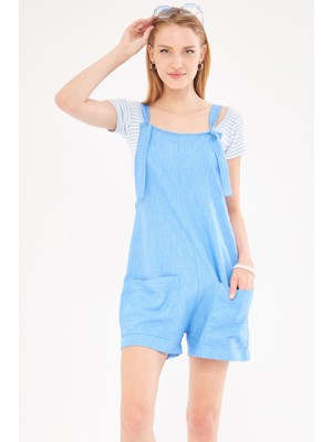 Armonika Kadın Açık Mavi Askıları Bağlama Detaylı Cepli Mini Tulum ARM-24Y001077