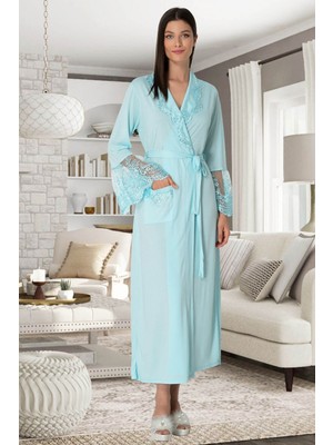 Mecit Pijama Mecit 5342 Dantelli Turkuaz Hamile Lohusa Sabahlık