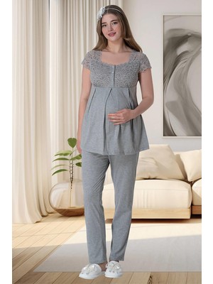 Mecit Pijama Mecit 6056 Gri Hamile Lohusa Pijama Takımı