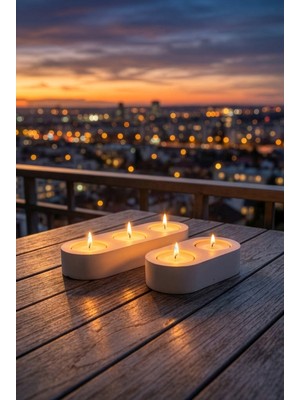 Zuri Design Modern Beyaz Tealight Beton Mumluk Seti 2'li ve 3'lü Dekoratif Mum Standı Minimalist Tasarım