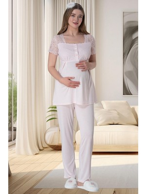 Mecit Pijama Mecit 6010 Pembe Dantelli Hamile Lohusa Pijama Takımı