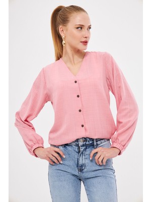 Armonika Kadın Pudra Kolu Lastikli Bürümcük Gömlek ARM-24K001002