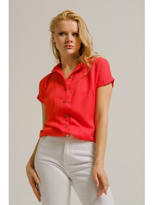 Armonika Kadın Turuncu Kısa Kol Gömlek ARM-19Y001065