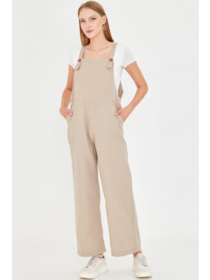 Armonika Kadın Bej Cepli Geniş Paçalı Bahçıvan Tulum ARM-25Y001043