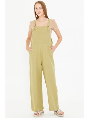 Armonika Kadın Yeşil Cepli Geniş Paçalı Bahçıvan Tulum ARM-25Y001043