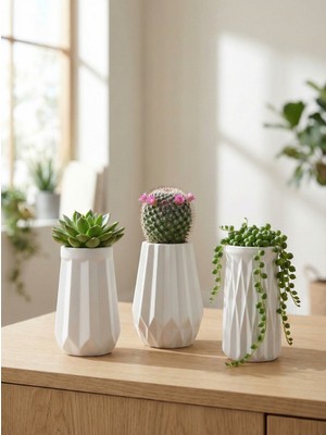 MG Concept Modern Tasarım 3 Parça Vazo ve Tepsi Kombini - Salon Ofis Konsol Süsü - Özel El Yapımı Dekoratif Beyaz Biblo Seti - Yeni Ev Hediyesi