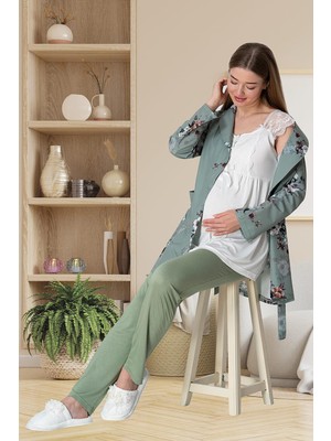 Mecit Pijama Mecit 5804 Elisa Yeşil Sabahlıklı Lohusa Pijama Takımı