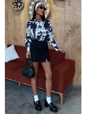 Lijuri Batik Desenli Chanel Saten Gömlek 3467 R9-D-K3