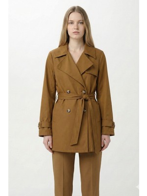 butiksinope Ekshe 346 Kuşaklı Kruvaze Yaka Kadın Trençkot