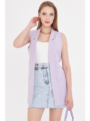 Armonika Kadın Lila Yakalı Uzun Yelek ARM-20K001024