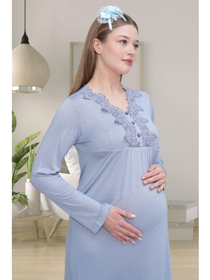 Mecit Pijama Mecit 1512 Mavi Hamile Lohusa Gecelik