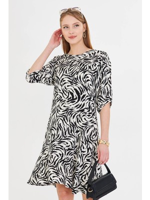 Armonika Kadın Beyaz Sıfır Yaka Çeyrek Kol Eteği Volanlı Elbise ARM-25Y001007