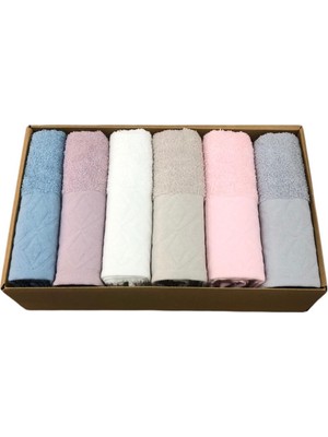 6 Lı Royam Onur %100 Pamuklu Jakarlı Kutulu El Yüz Havlusu Seti 50 x 90