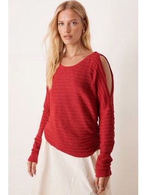 Armonika Kadın Nar Çiçeği Yumuşak Dokulu Omuz Dekolteli Bluz ARM-26K001024