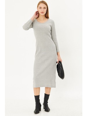 Armonika Kadın Gri Uzun Kaşkorse Elbise ARM-24K001028