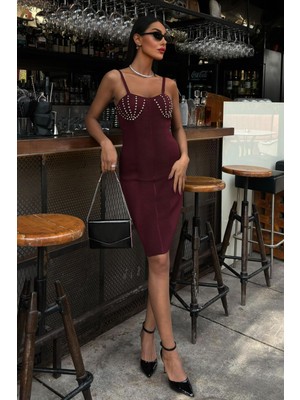 Lijuri Belina Taş Detaylıı Mini Elbise 2804 R2-H-K2