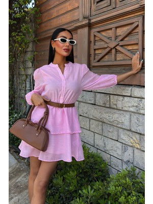 Lijuri Deri Kemerli Fırfırlı Elbise 2901 R8-C-K5