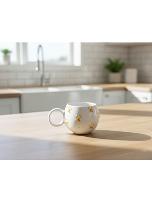 KYA CERA Sarı Pati Kabartmalı Tekli El Yapımı Seramik Kupa