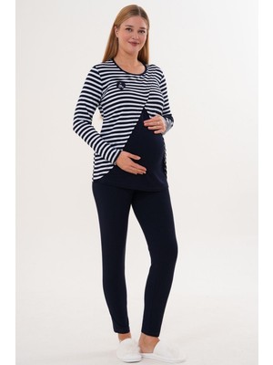 Mecit Pijama Mecit 6303 Lacivert Likralı Spor Hamile Lohusa Pijama Takımı
