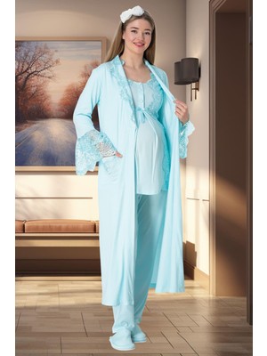 Mecit Pijama Mecit 5353 Turkuaz Sabahlıklı Lohusa Pijama Takımı