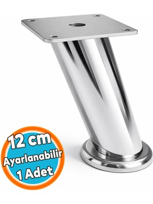 Nzb (12 Cm) Tablalı Dereceli Ayarlanabilir Krom Metal Baza Tv Ünitesi Koltuk Mobilya Ayağı (+2cm)