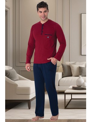 Mecit Pijama Mecit 2904 Bordo %100 Pamuk Erkek Büyük Beden Pijama Takımı