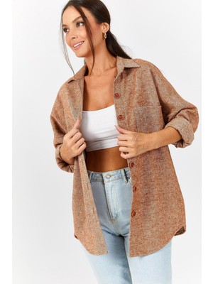 Armonika Kadın Camel Oversize Kaşe Cepli Gömlek ARM-22Y001156