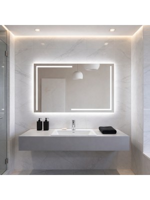 Aypars Atölye Linear LED Işıklı Dikdörtgen Ayna – Boho Modern Duvar ve Banyo Aynası, kısılabilir