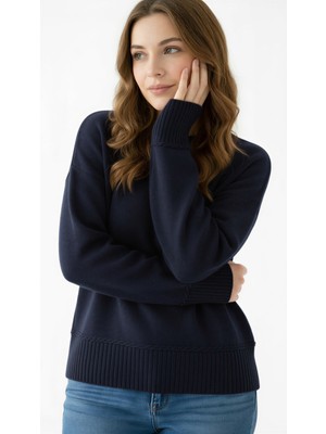 Wearified Kadın Triko Yumuşacık Oversize Bisiklet Yaka Ribana Saç Örgü Detaylı Homy Kazak