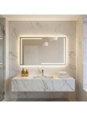 Aypars Atölye Linear LED Işıklı Dikdörtgen Ayna – Boho Modern Duvar ve Banyo Aynası