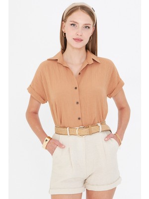 Armonika Kadın Vizon Kısa Kol Gömlek ARM-19Y001088