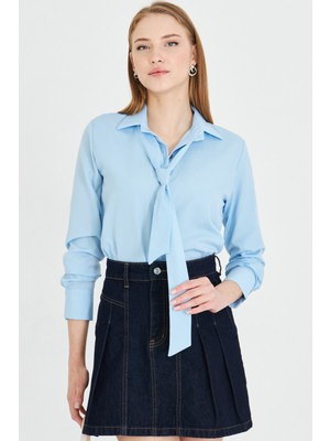 Armonika Kadın Bebe Mavi Kravat Detaylı Gömlek ARM-25Y001030