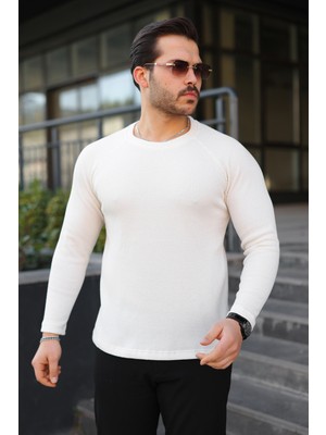 Comstar Erkek Trend Basic Slim Fit Bisiklet Yaka Beyaz Kazak