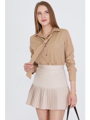 Armonika Kadın Vizon Kravat Detaylı Gömlek ARM-25Y001030