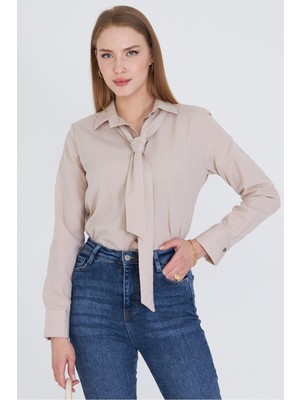 Armonika Kadın Bej Kravat Detaylı Gömlek ARM-25Y001030