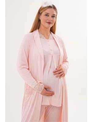 Mecit Pijama Mecit 6330 Pudra Sabahlıklı Lohusa Pijama Takımı