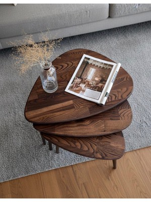 Trihome Masif Kayın Ağacı 3’lü Zigon Sehpa | Doğal Ahşap, El Işçiliği, Modern