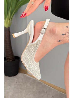 Preshley Kadın Olga Beyaz Taş Işlemli Arkası Acık Abiye Ayakkabı