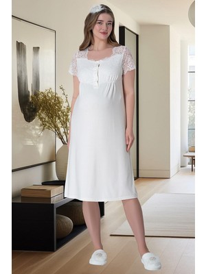 Mecit Pijama Mecit 6013 Ekru Hamile Lohusa Gecelik