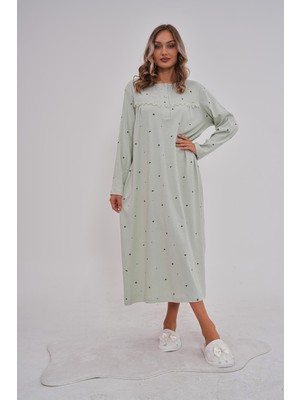 Mecit Pijama Mecit 6152 Fıstık Yeşili Kadın %100 Pamuk Büyük Beden Gecelik