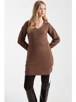 Armonika Kadın Kahve V Yaka Triko Kazak ARM-26K136037