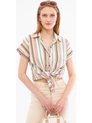 Armonika Kadın Taş Desenli Kısa Kol Gömlek ARM-22Y001052