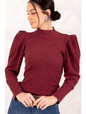 Armonika Kadın Bordo Karpuz Kol Triko Kazak ARM-20K001103